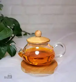قوری زعفران پیرکس در چوبی کوچک - BazarShoosh