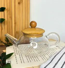 قوری زعفران پیرکس در چوبی کوچک - BazarShoosh
