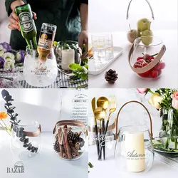 سطل یخ و جا کاردی پیرکس دسته چرمی - BazarShoosh