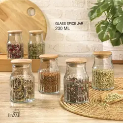 بانکه ادویه شیشه ای 230 سی سی در چوبی لیمون کد 2264 - BazarShoosh