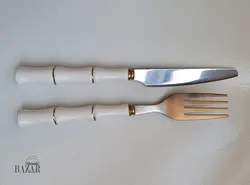 ست کارد و چنگال یونیک مدل بامبو دسته سرامیک