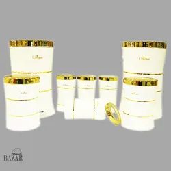 سرویس پاسماوری 8پارچه کمر باریک خطی سفید طلایی یونیک UN-4596