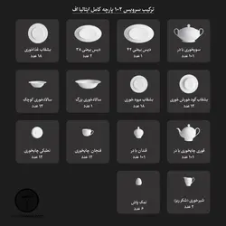 سرویس غذاخوری 102 پارچه مدل سپید صدف 12 نفره سری ایتالیا اف چینی زرین