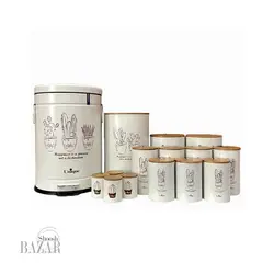 سرویس 15 پارچه فانتزی کرم کاکتوس درب بامبو یونیک کد 8002