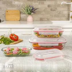 ست ظروف شیشه ای بیضی دربدار لیمون