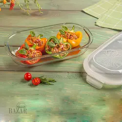 ست ظروف شیشه ای بیضی دربدار لیمون