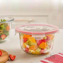 ظرف گرد شیشه ای دربدار 1.2 لیتری لیمون