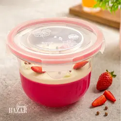 ظرف گرد شیشه ای دربدار 1.2 لیتری لیمون