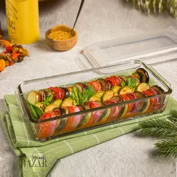 ظرف شیشه ای مستطیل دربدار 1.4 لیتر لیمون