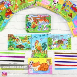 خرید پازل چوبی جعبه فلزی 4 در 1حیوانات اهلی - بازی دونه