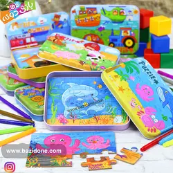 خرید پازل چوبی جعبه فلزی 4 در 1حیوانات اهلی - بازی دونه