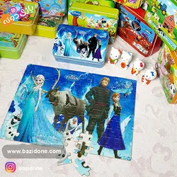 خرید پازل چوبی 100 قطعه جعبه فلزی السا و آنا - بازی دونه