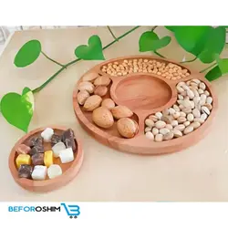 اردوخوری ظروف چوبی بامبو گرد 4 خونه 2 تیکه