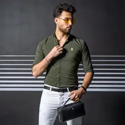 پيراهن مردانه رنگ سبز مدل Rafel(طراح ساده)