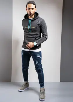هودی مردانه مدل New York رنگ خاکستری