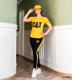 ست تیشرت و شلوار زنانه Cat (زرد و مشکی)