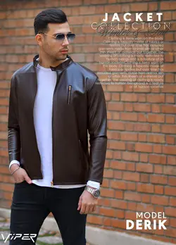 كاپشن چرم مردانه مدل DERIK (قهوه ای)
