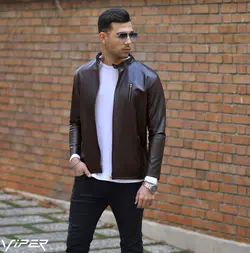 كاپشن چرم مردانه مدل DERIK (قهوه ای)