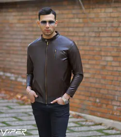 كاپشن چرم مردانه مدل DERIK (قهوه ای)