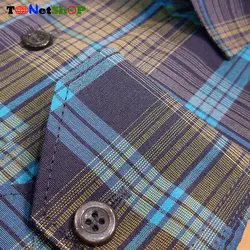 پیراهن چهارخونه سورمه ای مردانه کد 2233