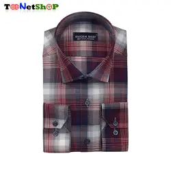 پیراهن چهارخونه زرشکی مردانه آستین بلند کد 2217