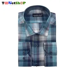 پیراهن چهارخونه آبی مردانه آستین بلند کد 2215