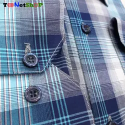 پیراهن چهارخونه آبی مردانه آستین بلند کد 2215