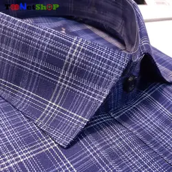 قیمت و خرید پیراهن چهارخانه ریز مردانه آستین کوتاه سورمه ای | - فروشگاه تونت شاپ