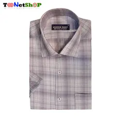 قیمت و خرید پیراهن چهارخانه ریز مردانه آستین کوتاه طوسی روشن | - فروشگا تونت شاپ