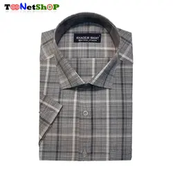 قیمت و خرید پیراهن چهارخانه مردانه آستین کوتاه خاکستری روشن | - فروشگاه تونت شاپ