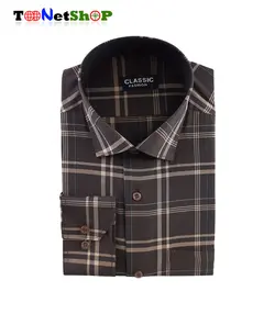 پیراهن مردانه چهارخونه قهوه ای کد 2050