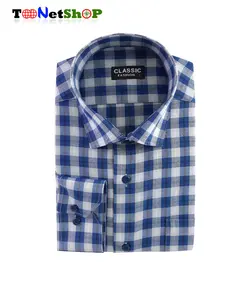 پیراهن مردانه چهارخونه آبی کد 2047