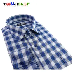 پیراهن مردانه چهارخونه آبی کد 2047