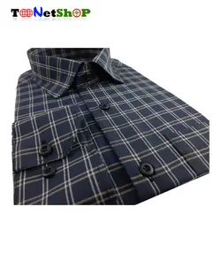 پیراهن مردانه چهارخونه سورمه ای کد 2031