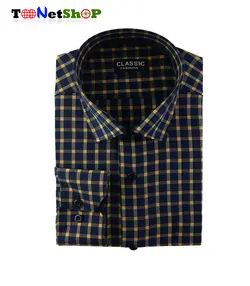 پیراهن مردانه چهارخونه سورمه ای کد 2007