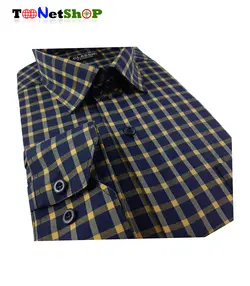 پیراهن مردانه چهارخونه سورمه ای کد 2007