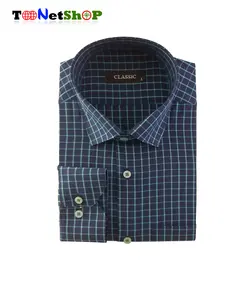 پیراهن مردانه چهارخونه سورمه ای کد 2005