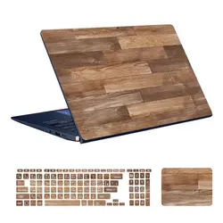 استیکر لپ تاپ طرح Wood کد ۱۵ به همراه استیکر کیبورد