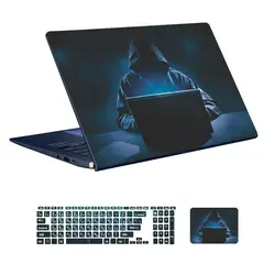 اسکین لپ تاپ طرح Hacker کد ۱۲ به همراه استیکر کیبورد