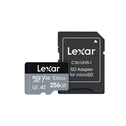 کارت حافظه microSDXC لکسار Lexarمدل 1066X کلاس A2 استاندارد UHS-U3 سرعت 160MBps ظرفیت 256 گیگابایت به همراه آداپتور SD