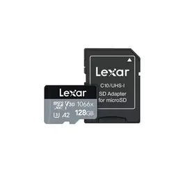 کارت حافظه microSDXC لکسار Lexarمدل 1066X کلاس A2 استاندارد UHS-U3 سرعت 160MBps ظرفیت 128 گیگابایت به همراه آداپتور SD - حافظه طلایی تهران - تی ام سی مارکت - TMCMARKET