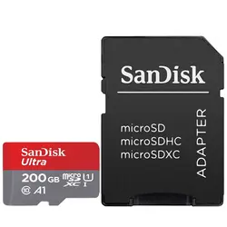 کارت حافظه microSDXC سن دیسک مدل Ultra کلاس 10 و A1 استاندارد UHS-I U1 سرعت 100MBps 667X همراه با آداپتور SD ظرفیت 200 گیگابایت - حافظه طلایی تهران - تی ام سی مارکت - TMCMARKET