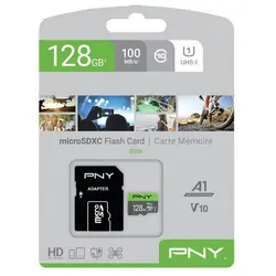 کارت حافظه microSDXC پی ان وای pny مدل Elite کلاس 10 استاندارد UHS-I U1 سرعت 100MBps ظرفیت 128 گیگابایت به همراه آداپتور SD - حافظه طلایی تهران - تی ام سی مارکت - TMCMARKET