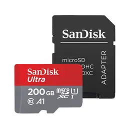 کارت حافظه microSDXC سن دیسک مدل Ultra A1 کلاس 10 استاندارد UHS-I سرعت 100MBps ظرفیت 200 گیگابایت به همراه آداپتور SD - حافظه طلایی تهران - تی ام سی مارکت - TMCMARKET