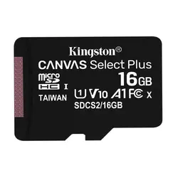 کارت حافظه microSDHC کینگستون مدل Canvas plus کلاس 10 استاندارد UHS-I U1 سرعت 100MBps ظرفیت 16 گیگابایت به همراه آداپتور SD