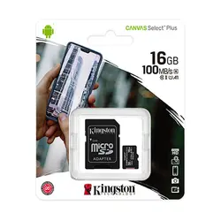 کارت حافظه microSDHC کینگستون مدل Canvas plus کلاس 10 استاندارد UHS-I U1 سرعت 100MBps ظرفیت 16 گیگابایت به همراه آداپتور SD