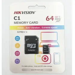 کارت حافظه microSDXC هایک ویژن مدل C1 کلاس 10 استاندارد UHS-I U1 سرعت 92MBps ظرفیت 64 گیگابایت به همراه آداپتور SD