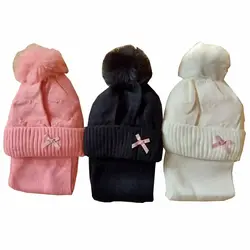 کلاه و شالگردن بافت دخترانه پاپیون دار