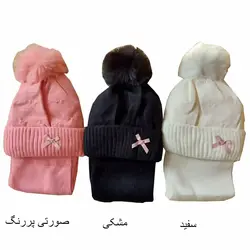 کلاه و شالگردن بافت دخترانه پاپیون دار