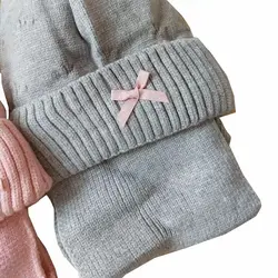 کلاه و شالگردن بافت دخترانه پاپیون دار